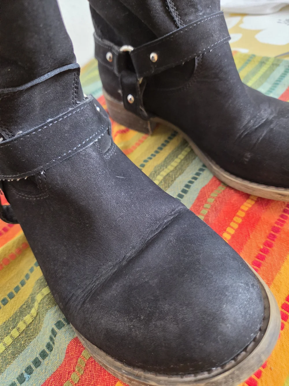 Black Suede Women's Mid-Calf Harness Boots Made In Italy Size 40 US Size 9